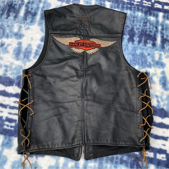 Vintage Brooks Leather Sportswear Motorcycle Vest Harley Davidson Patch size 38 - Picture 1 of 7